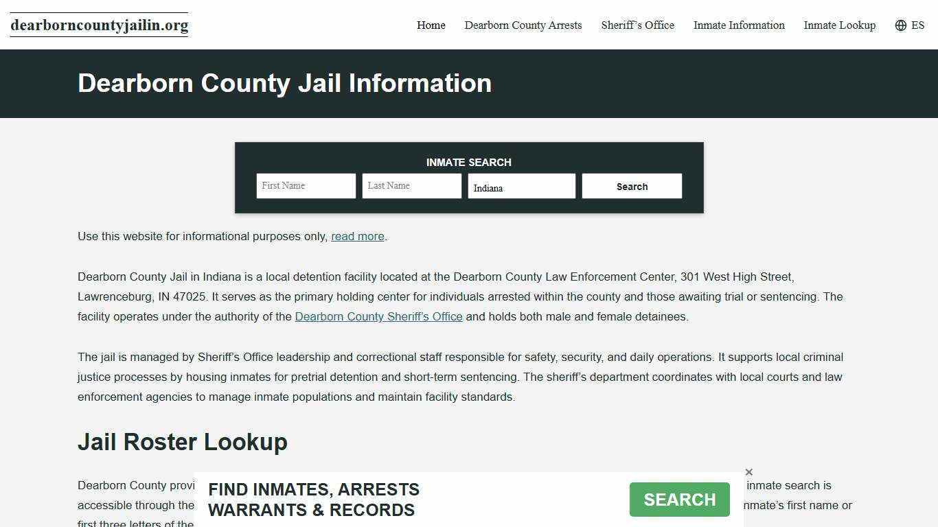 Dearborn County, IN Jail Roster, Inmate Info
